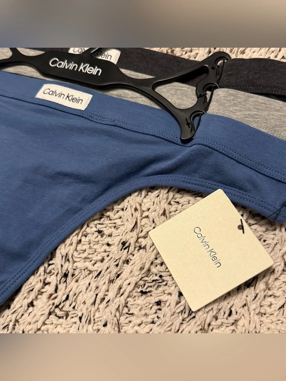 Calvin Klein Women's Thong Underwear 3 Pack Large Cotton Gray Charcoal Blue